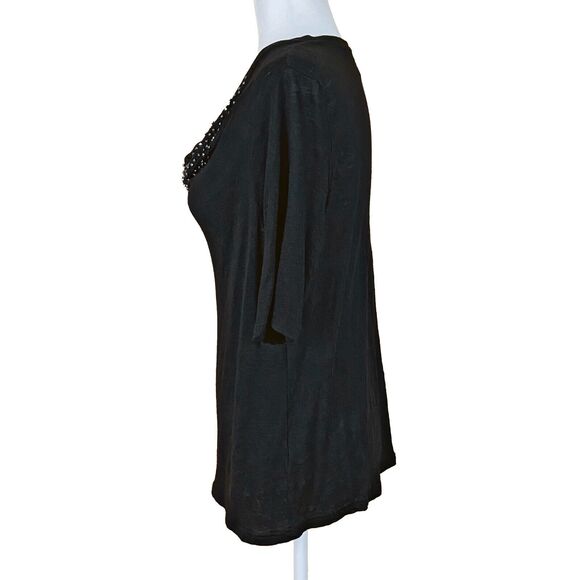 Gerry Weber Black Linen Top US 12 Studded Draped Cowl Neck Short Sleeves - Picture 2 of 8